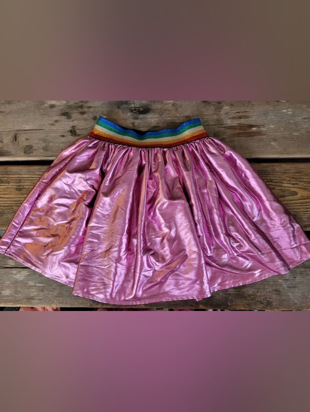 LOLA + THE BOYS SZ 6 VGUC Pink Metallic A-Line Rainbow waistband Skirt